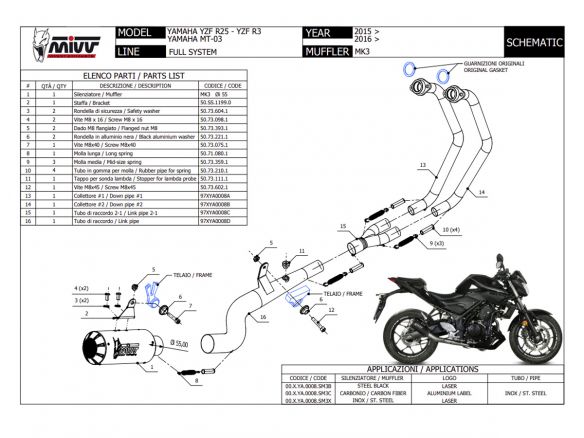 FULL SYSTEM MIVV POWER STEEL MK3 STEEL BLACK YAMAHA MT-03 2016-2024