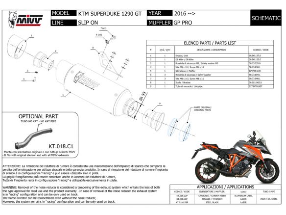 SILENCER MIVV GP PRO STAINLESS STEEL BLACK KTM 1290 SUPER DUKE GT 2016-2024