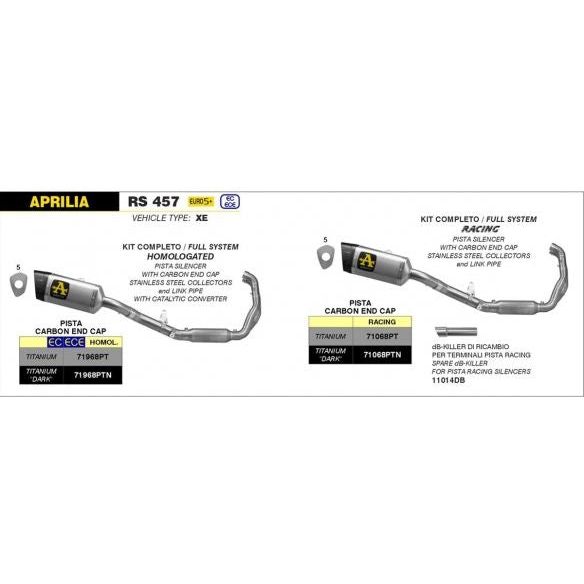 Arrow DB Killer voor Pista Slip-ons, 35 mm, Aprilia RS 457 2024