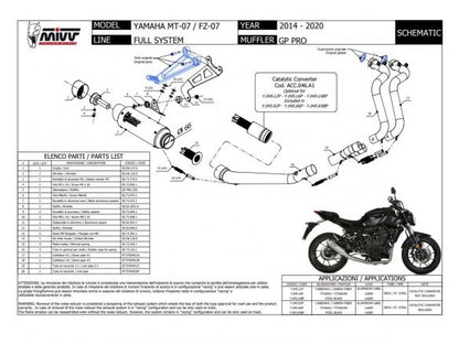 COMPLETE EXHAUST 2x1 MIVV GP PRO STAINLESS STEEL BLACK YAMAHA MT-07 2014-2020