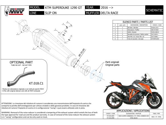 SILENCER MIVV DELTA RACE STAINLESS STEEL CARBON KTM 1290 SUPER DUKE GT 2016-2023