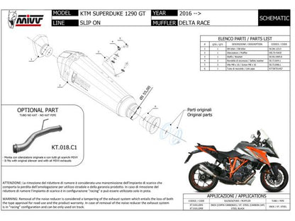 SILENCER MIVV DELTA RACE STAINLESS STEEL CARBON KTM 1290 SUPER DUKE GT 2016-2023